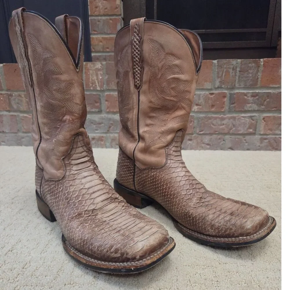 Dan Post Boots Ka Python Print Western Size 12 Tan Light Brown Leather Upper